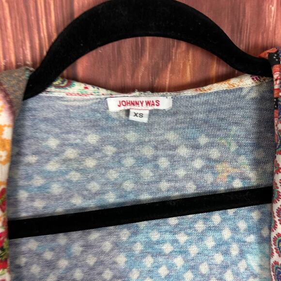 JOHNNY WAS Cotton Cashmere Printed Duster Hoodie Cardigan Blue Yellow Size XS - Picture 5 of 8